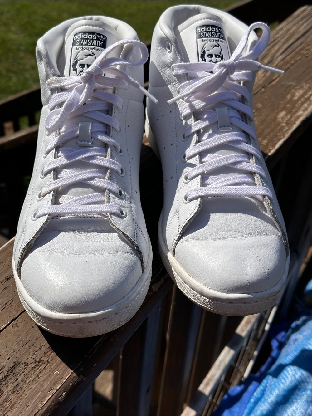 Adidas Stan Smith Mid Mens 11.5 White Navy Leather High Top Sneakers